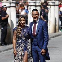 Keylor Navas y Andrea Salas a su llegada a la boda de Pilar Rubio y Sergio Ramos