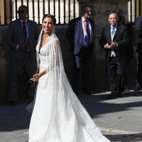 Pilar Rubio muy sonriente a la entrada a la Catedral de Sevilla para casarse con Sergio Ramos