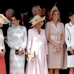 La Reina Letizia y MÃ¡xima de Holanda con Camilla Parker, Kate Middleton y Sophie Rhys-Jones en la procesiÃ³n de la Orden de la Jarretera 2019