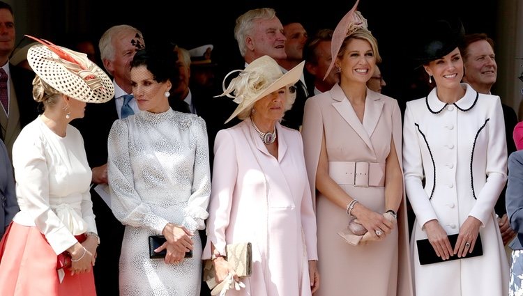 La Reina Letizia y Máxima de Holanda con Camilla Parker, Kate Middleton y Sophie Rhys-Jones en la procesión de la Orden de la Jarretera 2019