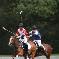 El Príncipe Guillermo y el Príncipe Harry disputando un partido benéfico de polo