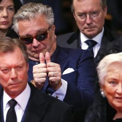 El Príncipe Laurent, Enrique de Luxemburgo y Paola de Bélgica durante el funeral de la Reina Fabiola de Bélgica