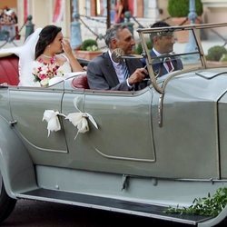 Marie Chevallier llegando a su boda con Louis Ducruet