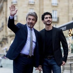 Ricardo Darín y Chino Darín en la presentación de 'La odisea de los giles'