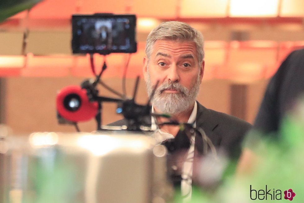 George Clooney grabando un anuncio en Madrid