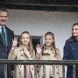 El Rey Felipe VI, la Reina Letizia, Princesa Leonor y la Infanta Sofía durante su visita a Asiegu, Premio Pueblo Ejemplar de Asturias 2019