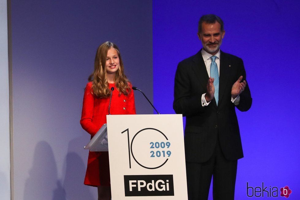 La Princesa Leonor tras pronunciar su primer discurso en los Premios Princesa de Girona 2019