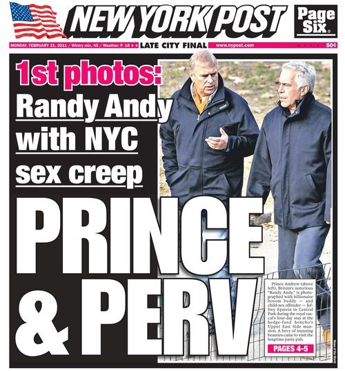 Portada del New York Post con el Príncipe Andrés y Jeffrey Epstein