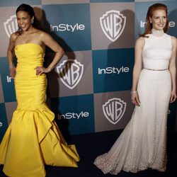 Paula Patton y Jessica Chastain en la fiesta organizada por Warner Bros tras los Globos de Oro 2012