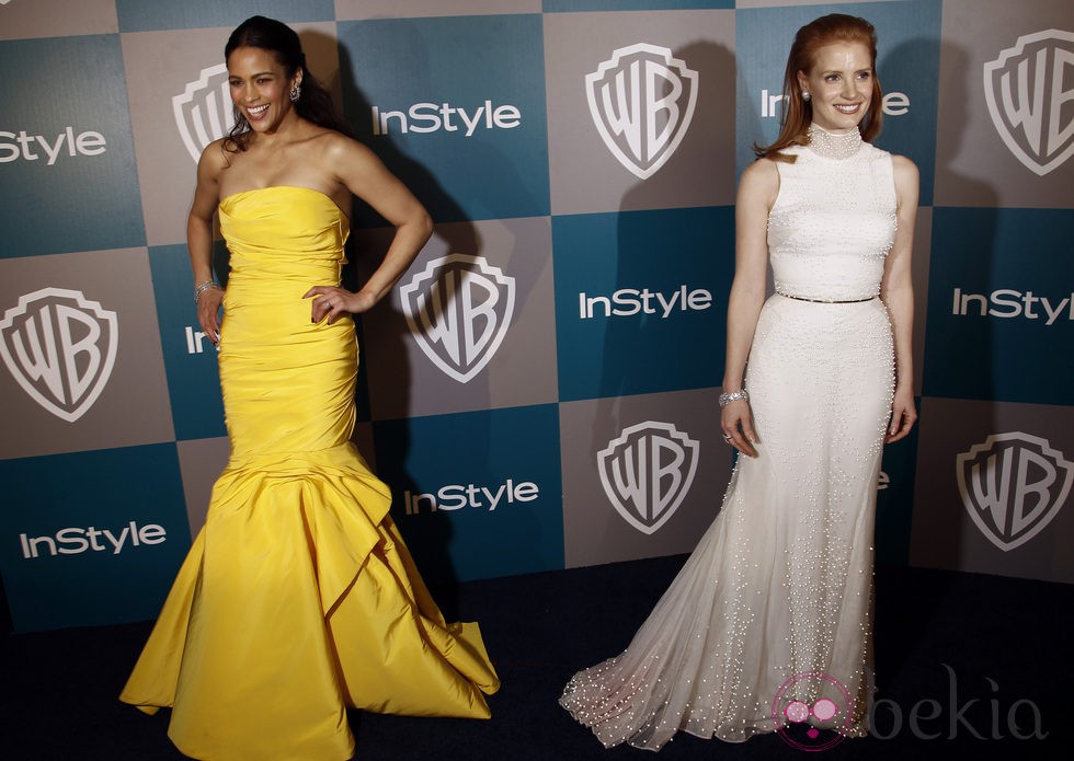 Paula Patton y Jessica Chastain en la fiesta organizada por Warner Bros tras los Globos de Oro 2012