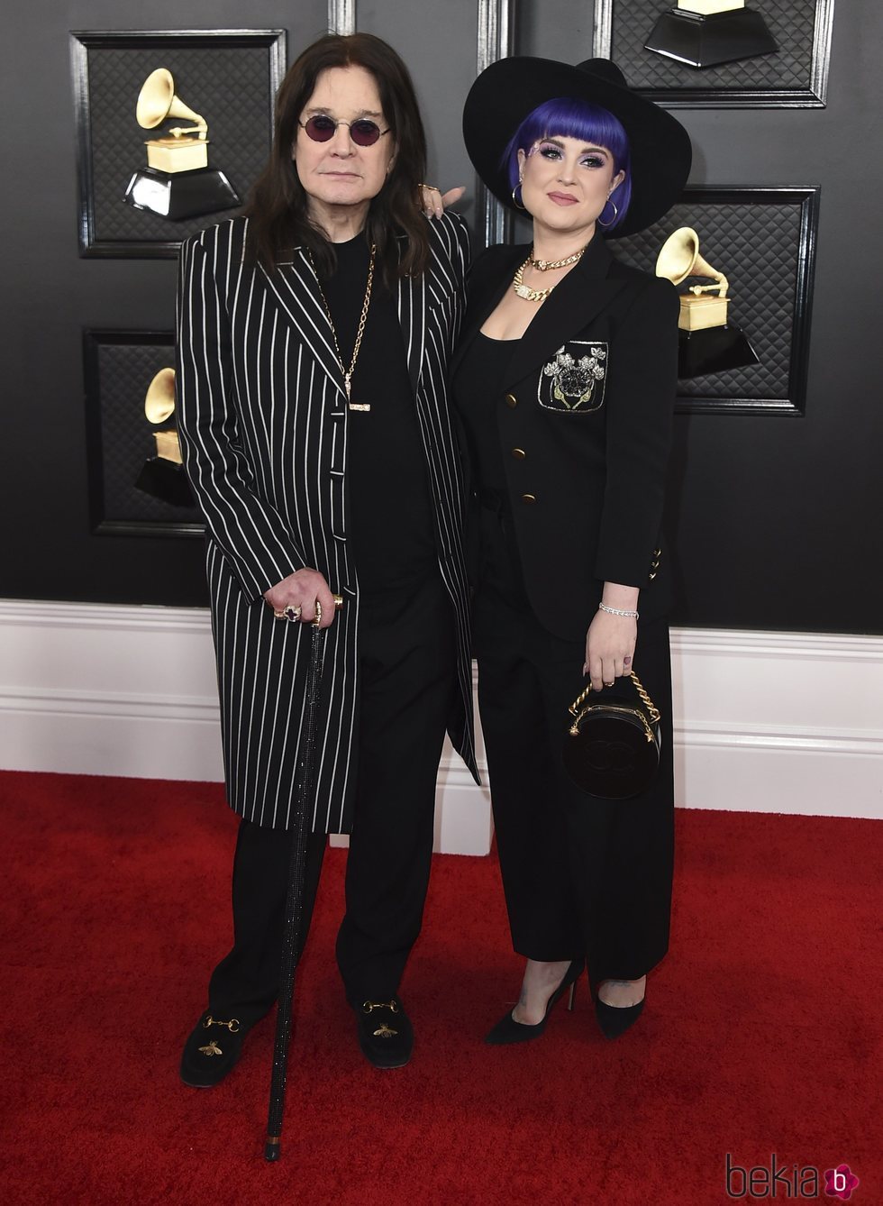 Ozzy Osbourne y Kelly Osbourne en la alfombra roja de los Premios Grammy 2020