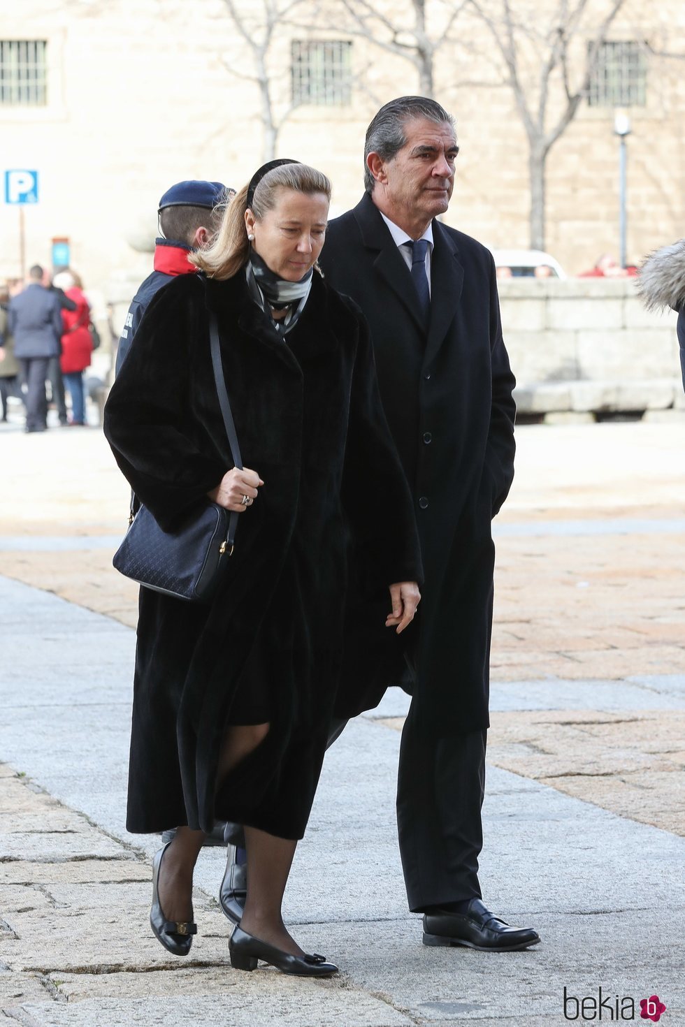 Cristina Borbón dos Sicilias y Pedro López Quesada en el funeral de la Infanta Pilar en El Escorial