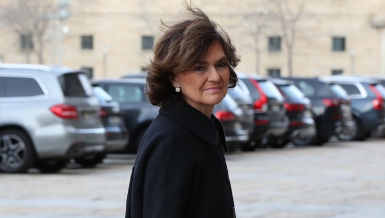 Carmen Calvo en el funeral de la Infanta Pilar en El Escorial