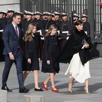 Los Reyes Felipe y Letizia, La Princesa Leonor, la Infanta Sofía y el Presidente Pedro Sánchez en la Apertura de la XIV Legislatura