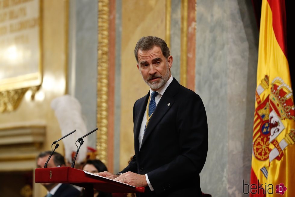 El Rey Felipe VI durante su discurso en la Apertura de la XIV Legislatura