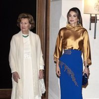 Sonia de Noruega y Rania de Jordania en la cena de gala por la Visita de Estado de los Reyes Harald y Sonia de Noruega a Jordania