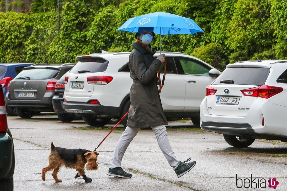 La Infanta Elena paseando a su perro con mascarilla