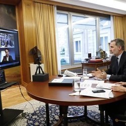 Los Reyes Felipe y Letizia en una videoconferencia con Rafa Nadal, Pau Gasol y Fernando Alonso