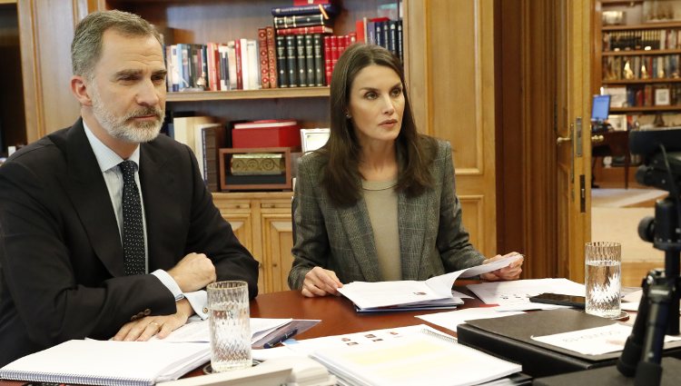 Los Reyes Felipe y Letizia en una videoconferencia con científicos