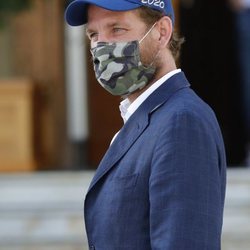 Andrea Casiraghi con mascarilla en Mónaco