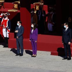 Manuel Castells, Alberto Garzón, Irene Montero, Salvador Illa y José Manuel Rodríguez Uribes en el Día de la Hispanidad 2020