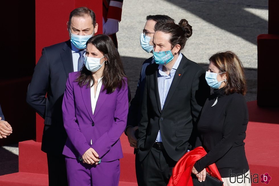 José Luis Ábalos, Alberto Garzón, Adriana Lastra, Pablo Iglesias e Irene Montero en el Día de la Hispanidad 2020