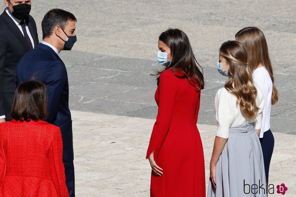 Pedro Sánchez, la Reina Letizia, la Princesa Leonor y la Infanta Sofía en el Día de la Hispanidad 2020