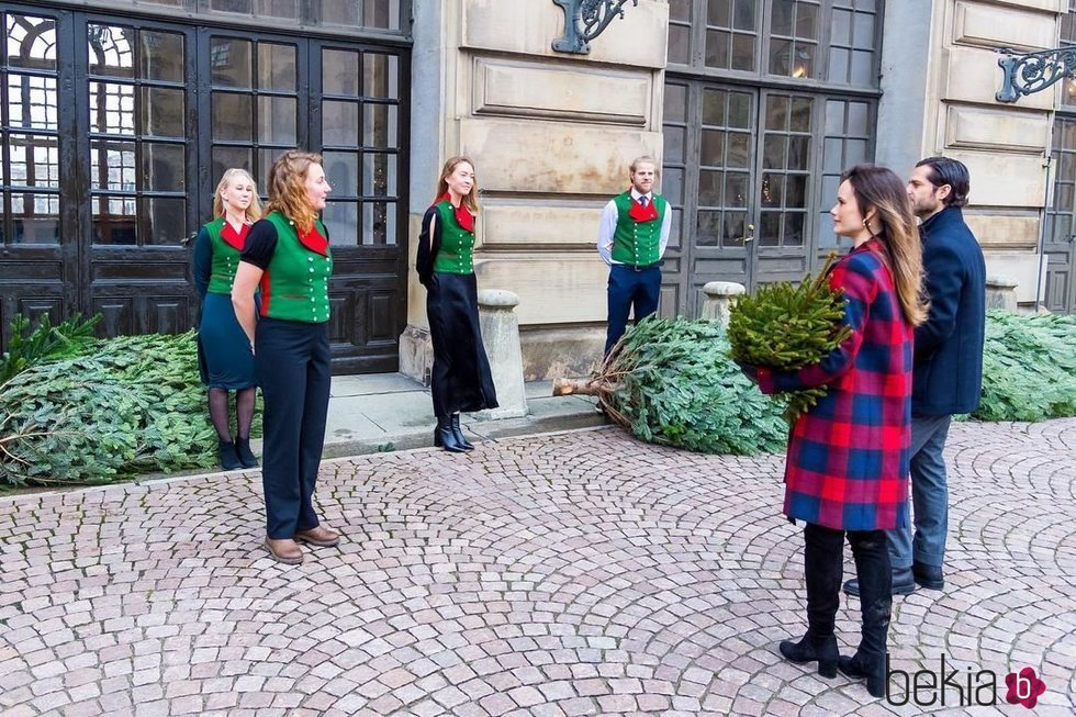 Carlos Felipe y Sofia de Suecia en la recogida de árboles de Navidad en el Palacio Real de Estocolmo