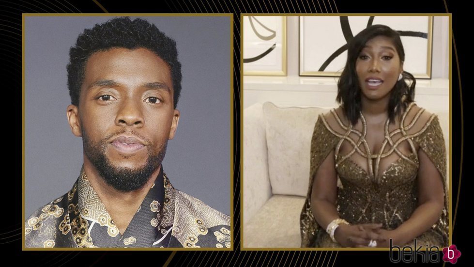 Taylor Simone Ledward Boseman en los Globos de Oro 2021 en la aceptación del premio a Chadwick Boseman