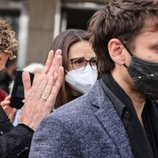 Nuria Fergó, Javián y David Bisbal en la capilla ardiente de Álex Casademunt