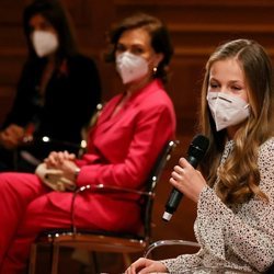 La Princesa Leonor durante su intervención en su primer acto oficial en solitario en el Cervantes