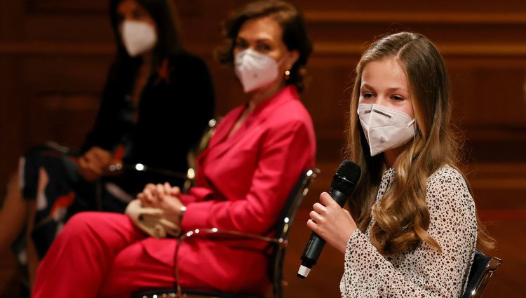 La Princesa Leonor durante su intervención en su primer acto oficial en solitario en el Cervantes