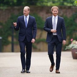 Los Príncipes Guillermo y Harry en la ceremonia de inauguración de la estatua de Lady Di