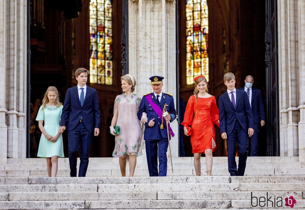 Los Reyes Felipe y Matilde de Bélgica y sus hijos Isabel, Gabriel, Emmanuel y Leonor de Bélgica en el Día Nacional de Bélgica 2021