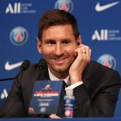 Leo Messi en su presentación como nuevo fichaje del PSG