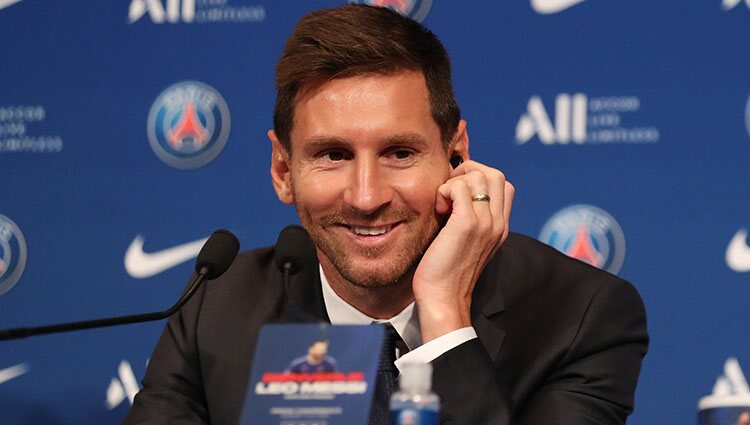 Leo Messi en su presentación como nuevo fichaje del PSG