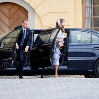 Magdalena de Suecia a su llegada al bautizo de Julian de Suecia