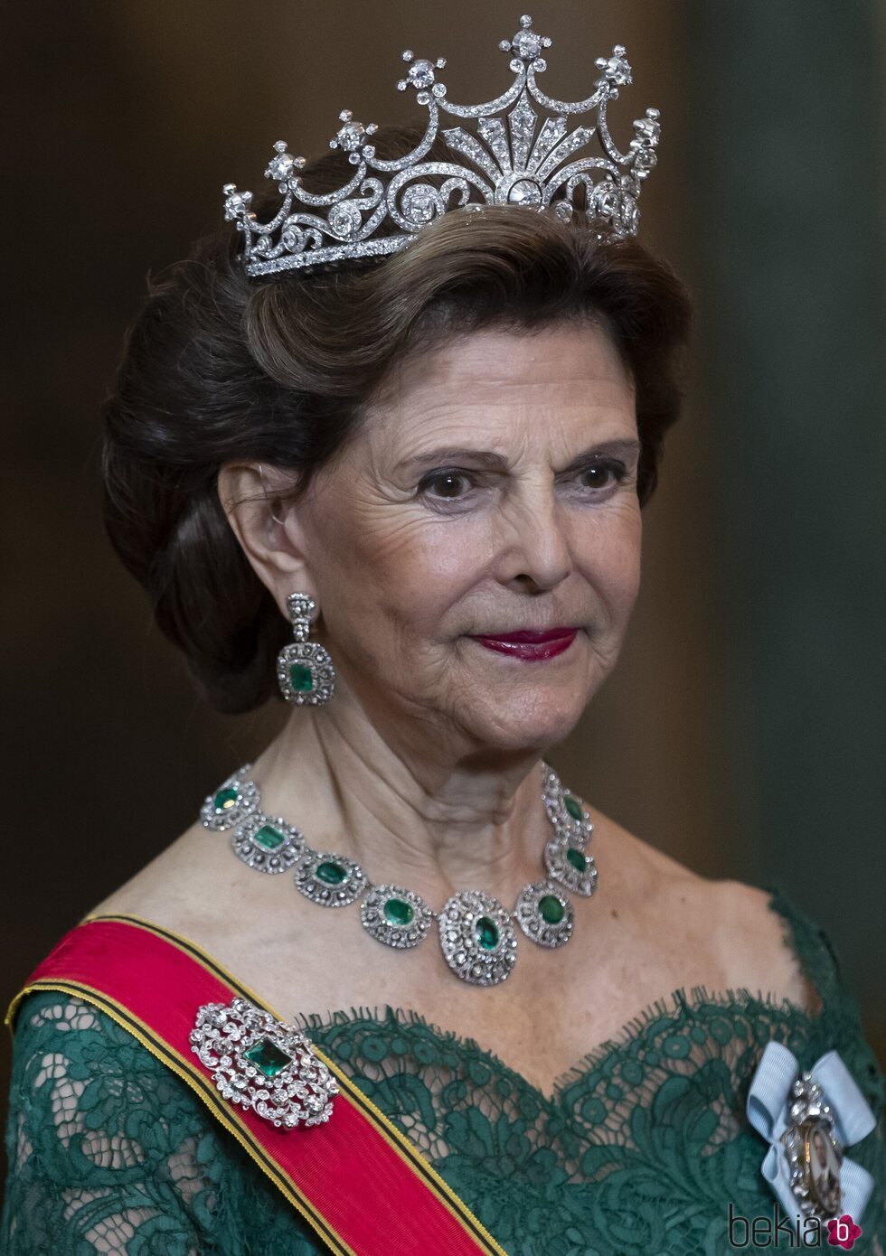 La Reina Silvia con la Tiara de las Nueve Puntas en la cena del gala al Presidente de Alemania y su esposa