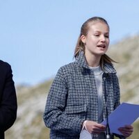 La Princesa Leonor dando un discurso durante la visita a Santa María del Puerto, Pueblo Ejemplar 2021