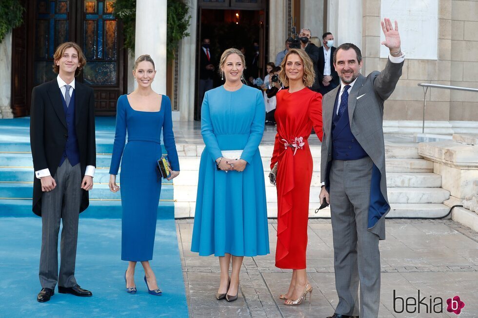 Odysseas de Grecia, Olympia de Grecia, Theodora de Grecia, Tatiana de Grecia y Nicolás de Grecia en la boda de Felipe de Grecia y Nina Flohr