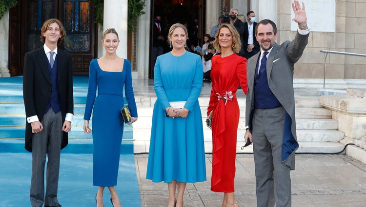 Odysseas de Grecia, Olympia de Grecia, Theodora de Grecia, Tatiana de Grecia y Nicolás de Grecia en la boda de Felipe de Grecia y Nina Flohr