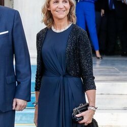 La Infanta Elena, muy sonriente en la boda de Felipe de Grecia y Nina Flohr