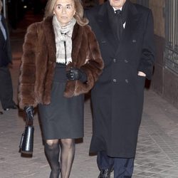 Jaime Peñafiel y Carmen Alonso en el funeral de Ramón Rato en Madrid