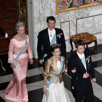 Federico, Mary, Joaquín y Benedicta de Dinamarca en la cena de gala al Cuerpo Diplomático