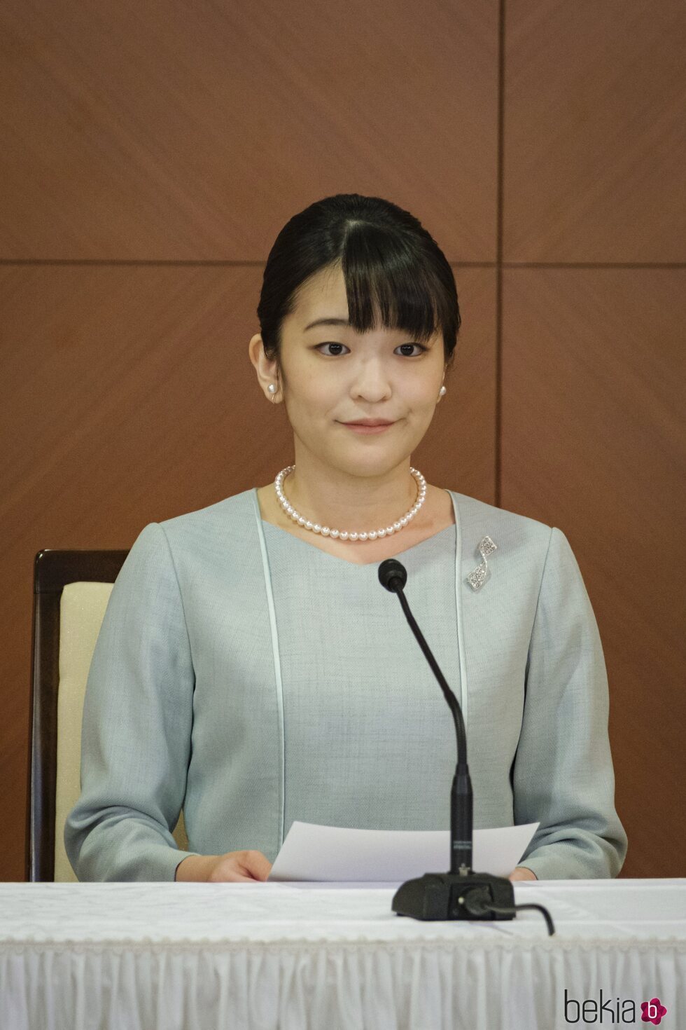 Mako de Japón en la rueda de prensa celebrada tras su boda con Kei Komuro