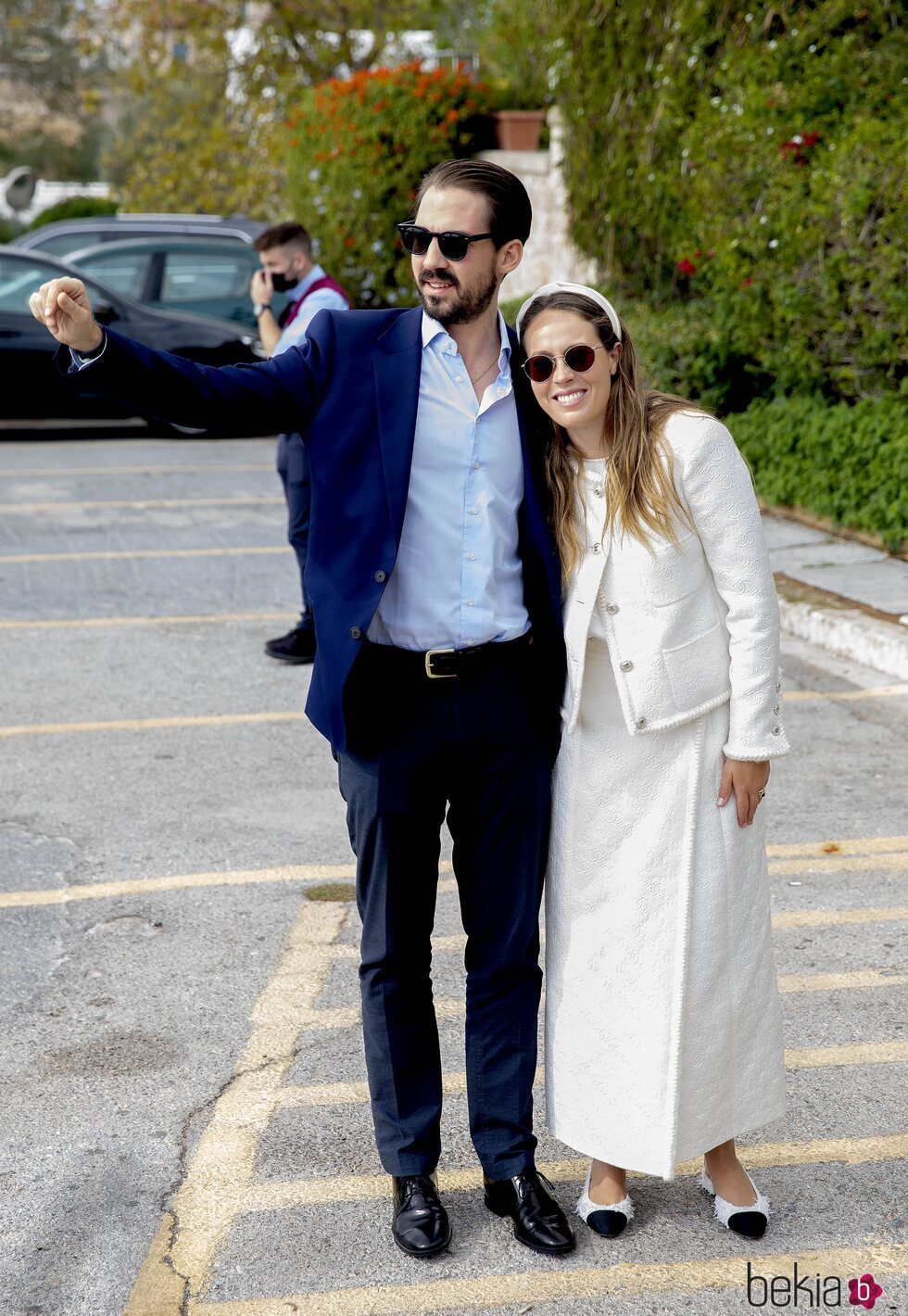 Felipe de Grecia y Nina Flohr en el almuerzo posterior a su boda