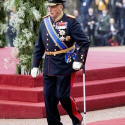 Harald de Noruega en la bienvenida a Guillermo Alejandro y Máxima de Holanda en su Visita de Estado a Noruega