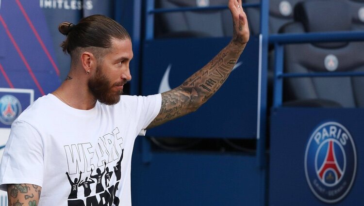 Sergio Ramos en su presentación en el PSG