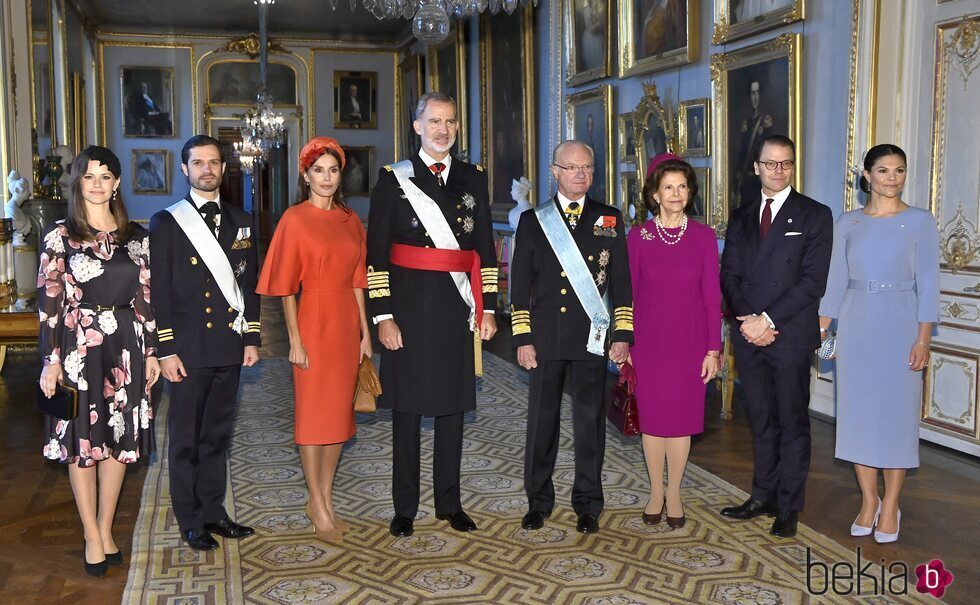 Los Reyes de Suecia, Victoria y Daniel de Suecia y Carlos Felipe y Sofia de Suecia con los Reyes Felipe y Letizia en el Palacio Real de Estocolmo