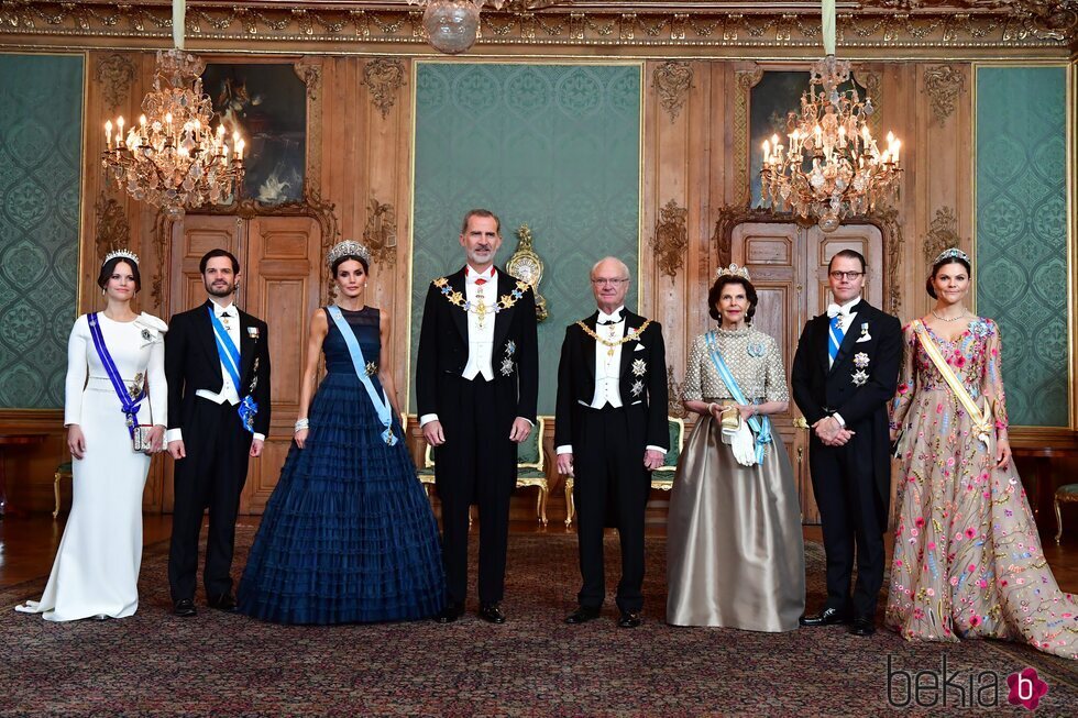 Carlos Felipe y Sofia de Suecia, los Reyes Felipe y Letizia, Carlos Gustavo y Silvia de Suecia y Victoria y Daniel de Suecia en la cena a los Reyes de Espa